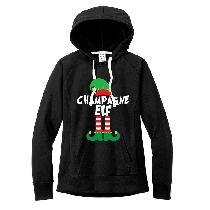 Champagne Elf Funny Christmas Squad Matching Xmas Women's Fleece Hoodie