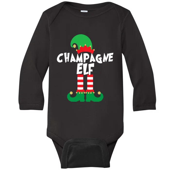 Champagne Elf Funny Christmas Squad Matching Xmas Baby Long Sleeve Bodysuit