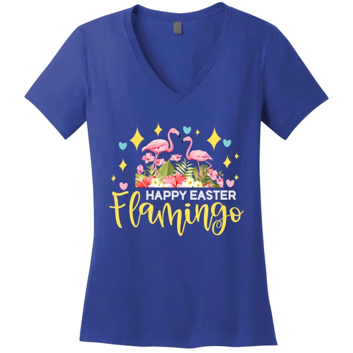 Cute Easter Flamingo With Easter Basket Gift Women's V-Neck T-Shirt