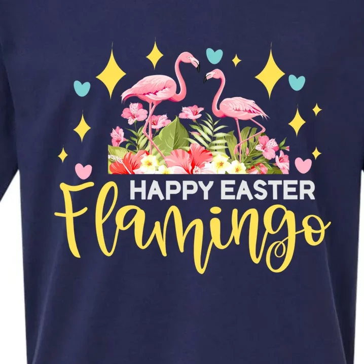 Cute Easter Flamingo With Easter Basket Gift Sueded Cloud Jersey T-Shirt