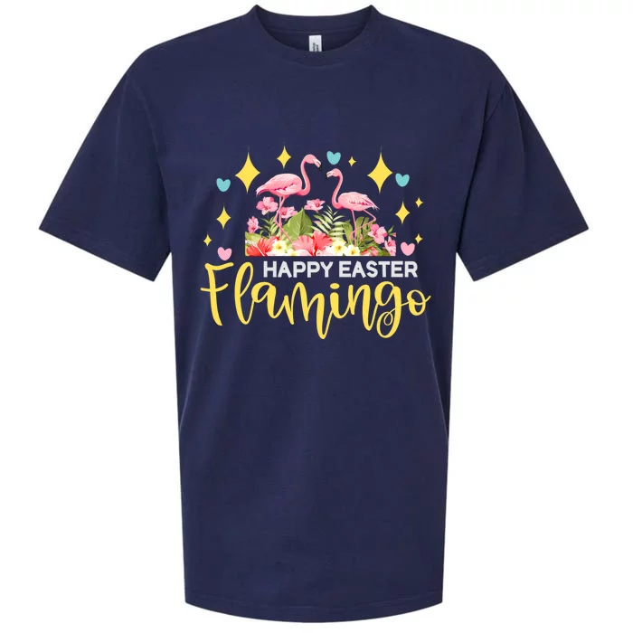 Cute Easter Flamingo With Easter Basket Gift Sueded Cloud Jersey T-Shirt