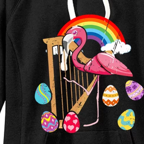 Cute Easter Flamingo Bunny Ear Eggs Basket Harp Funny Gift Women's Fleece Hoodie