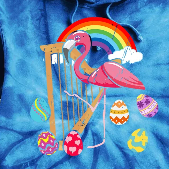 Cute Easter Flamingo Bunny Ear Eggs Basket Harp Funny Gift Tie Dye Hoodie