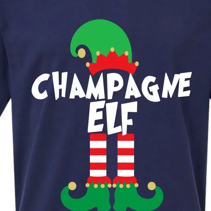 Champagne Elf Funny Christmas Squad Matching Xmas Sueded Cloud Jersey T-Shirt