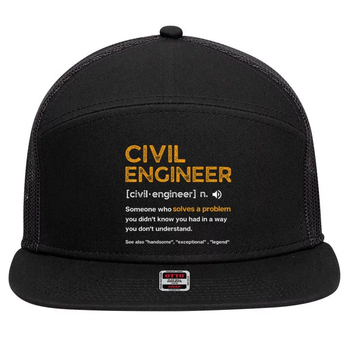 Civil Engineer Funny Definition Engineering 7 Panel Mesh Trucker Snapback Hat