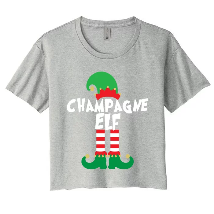 Champagne Elf Funny Christmas Squad Matching Xmas Gift Women's Crop Top Tee