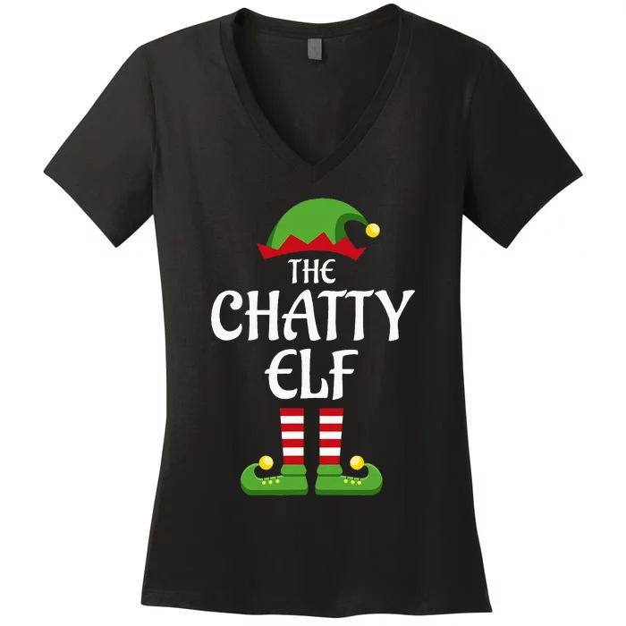 Chatty Elf Family Matching Group Christmas Women's V-Neck T-Shirt