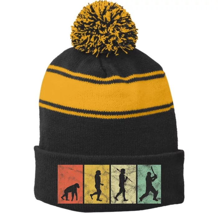 Cricket Evolution for Cricket Sports Player Funny Cricket Stripe Pom Pom Beanie