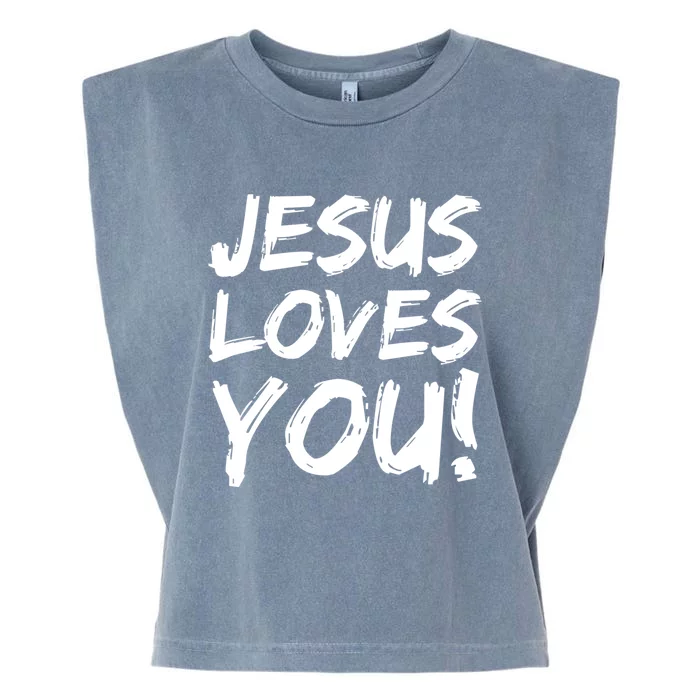 Christian Evangelism Gift Jesus Loves You! Great Gift Garment-Dyed Women's Muscle Tee