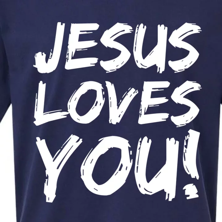 Christian Evangelism Gift Jesus Loves You! Great Gift Sueded Cloud Jersey T-Shirt