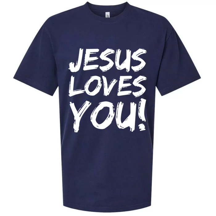 Christian Evangelism Gift Jesus Loves You! Great Gift Sueded Cloud Jersey T-Shirt