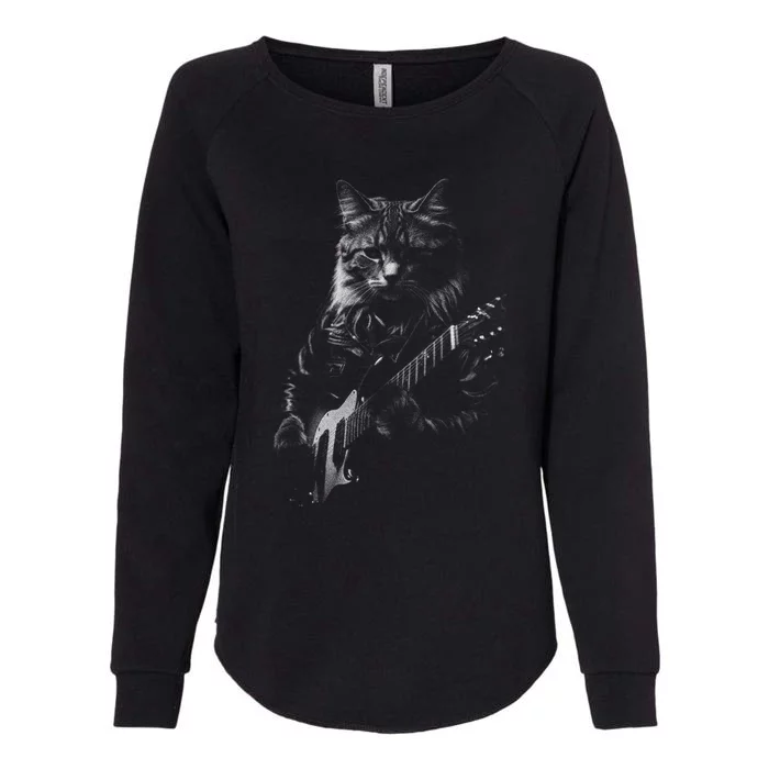 Cat Electric Guitar Womens California Wash Sweatshirt