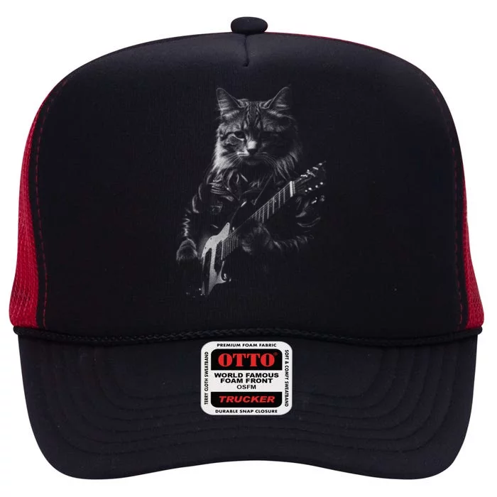 Cat Electric Guitar High Crown Mesh Trucker Hat