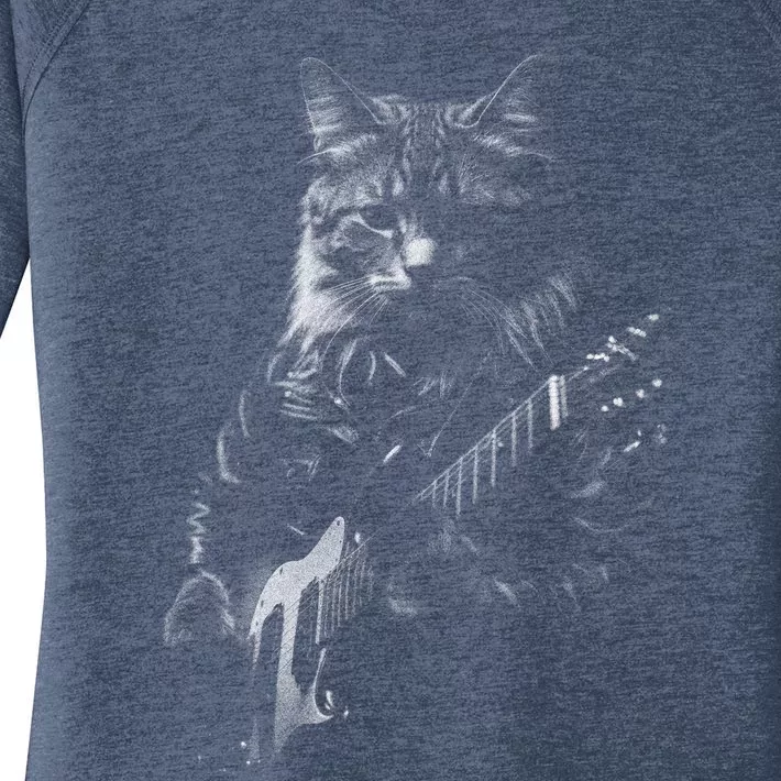 Cat Electric Guitar Women's Perfect Tri Tunic Long Sleeve Shirt