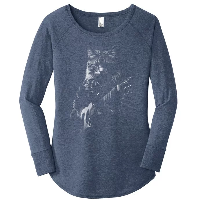 Cat Electric Guitar Women's Perfect Tri Tunic Long Sleeve Shirt