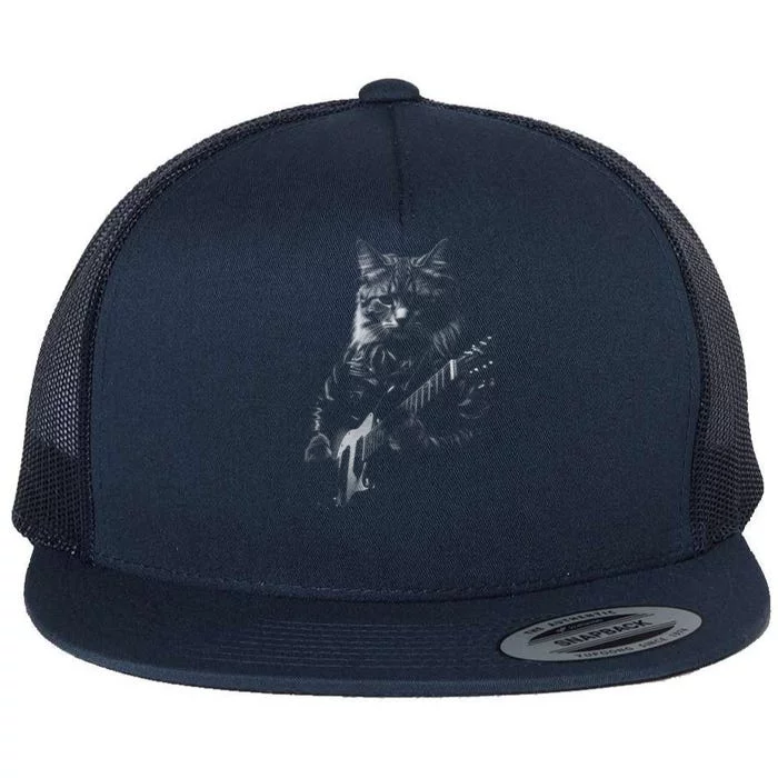 Cat Electric Guitar Flat Bill Trucker Hat