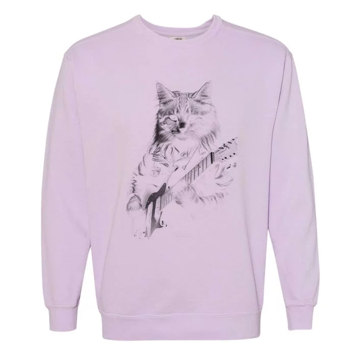 Cat Electric Guitar Garment-Dyed Sweatshirt