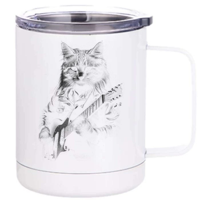 Cat Electric Guitar Front & Back 12oz Stainless Steel Tumbler Cup