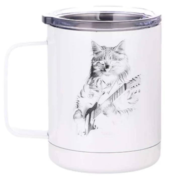 Cat Electric Guitar Front & Back 12oz Stainless Steel Tumbler Cup