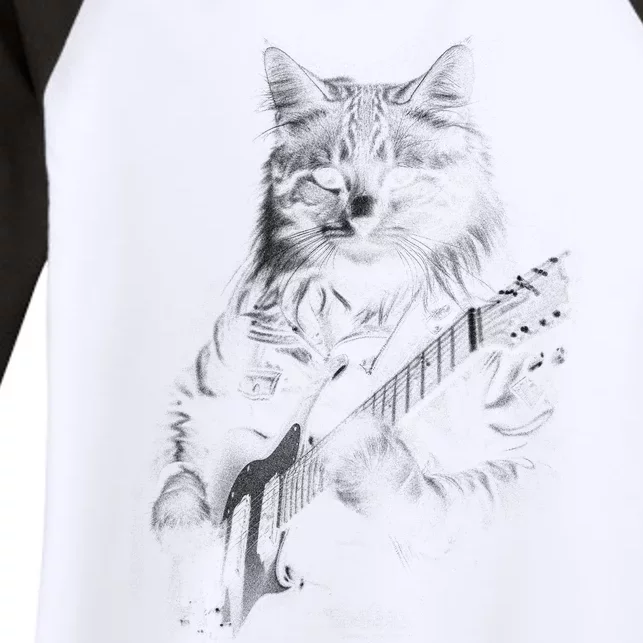 Cat Electric Guitar Women's Tri-Blend 3/4-Sleeve Raglan Shirt