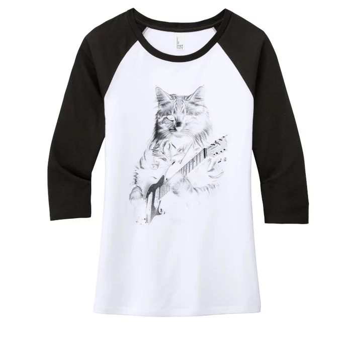 Cat Electric Guitar Women's Tri-Blend 3/4-Sleeve Raglan Shirt