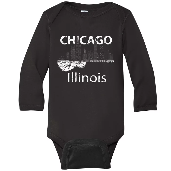 Chicago Electric Guitar American Music Vintage Baby Long Sleeve Bodysuit