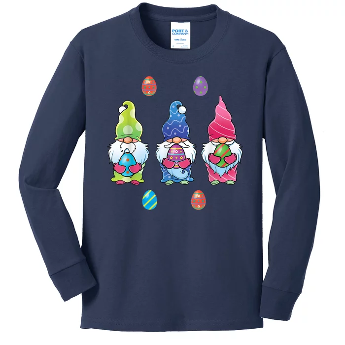 Cute Easter Gnomes Funny Colorful Easter Egg Hunting Gnome Kids Long Sleeve Shirt