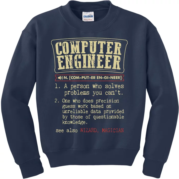 Computer Engineer Gift Funny Dictionary Definition Kids Sweatshirt