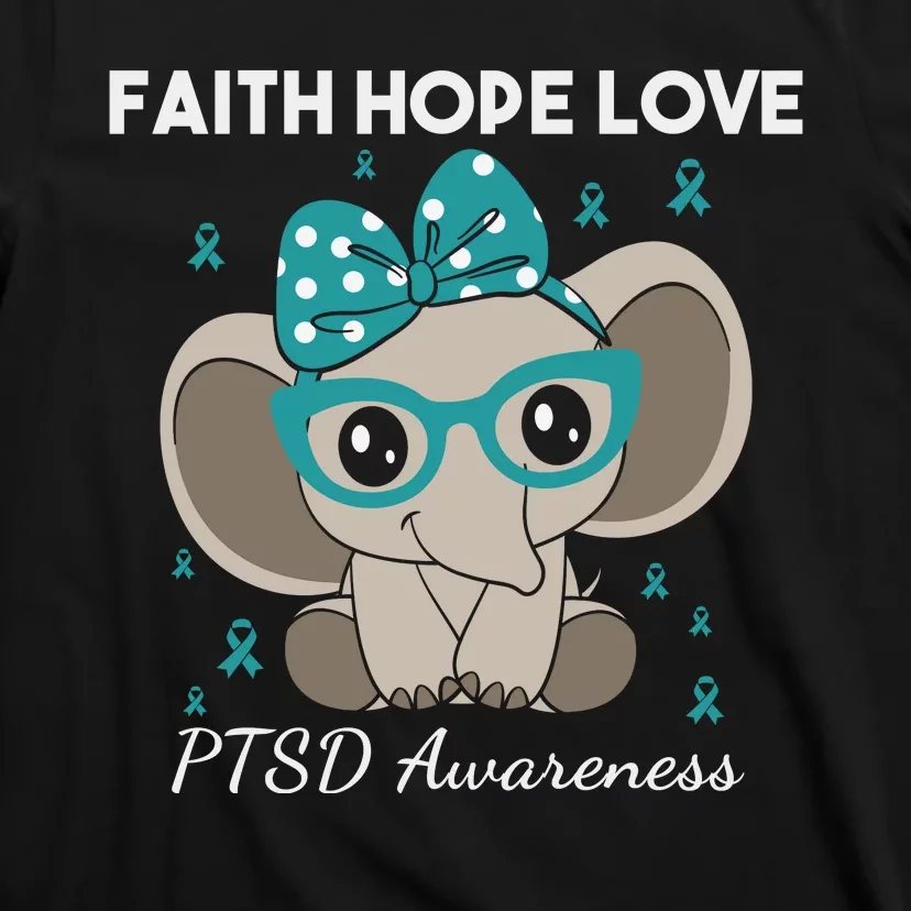 Cute Elephant I Have PTSD Awareness PTSD Awareness Hope Support Love T-Shirt