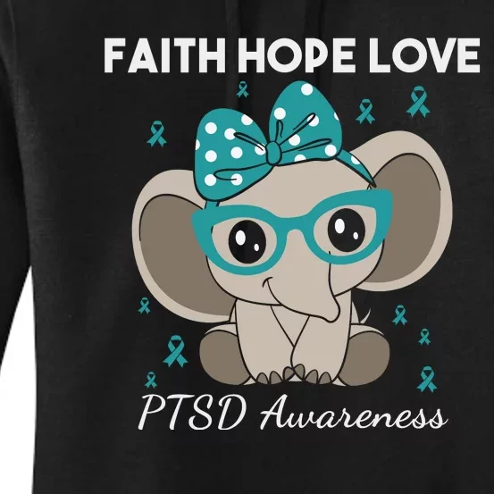 Cute Elephant I Have PTSD Awareness PTSD Awareness Hope Support Love Women's Pullover Hoodie