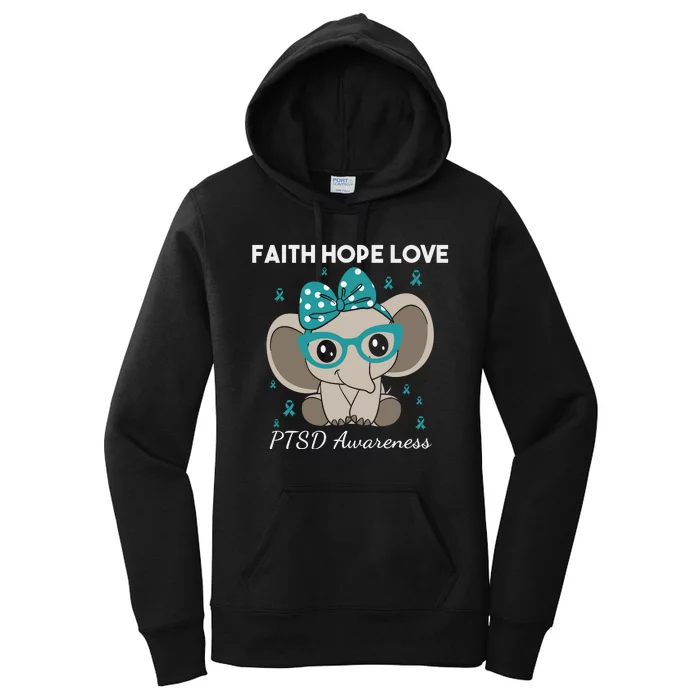 Cute Elephant I Have PTSD Awareness PTSD Awareness Hope Support Love Women's Pullover Hoodie