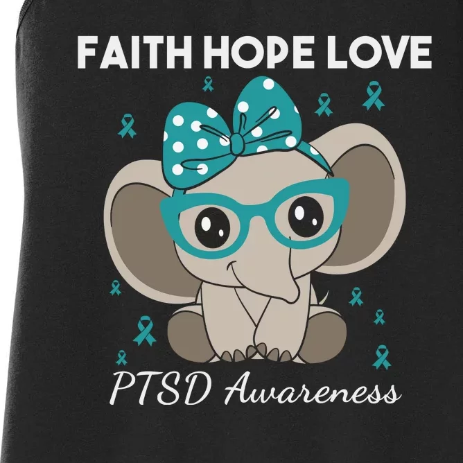 Cute Elephant I Have PTSD Awareness PTSD Awareness Hope Support Love Women's Racerback Tank