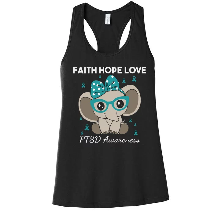 Cute Elephant I Have PTSD Awareness PTSD Awareness Hope Support Love Women's Racerback Tank