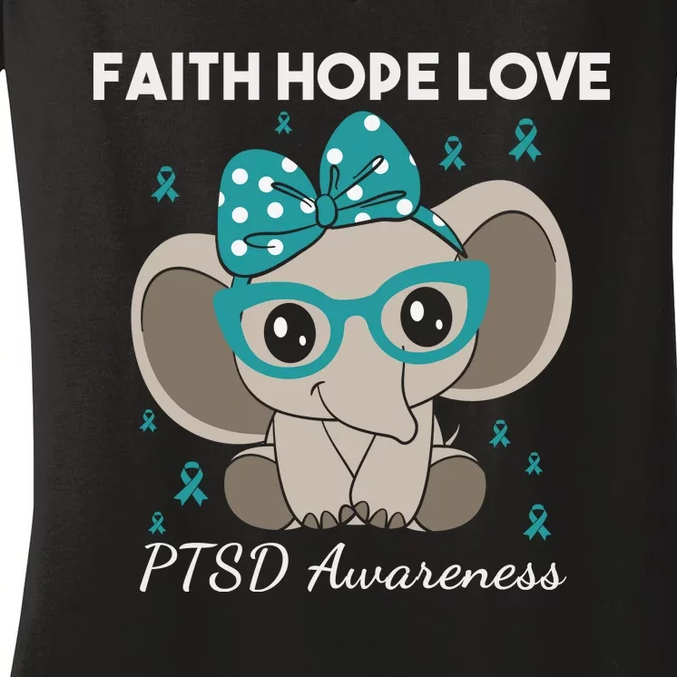 Cute Elephant I Have PTSD Awareness PTSD Awareness Hope Support Love Women's V-Neck T-Shirt