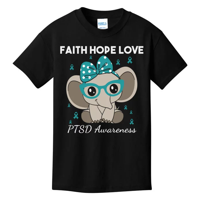 Cute Elephant I Have PTSD Awareness PTSD Awareness Hope Support Love Kids T-Shirt