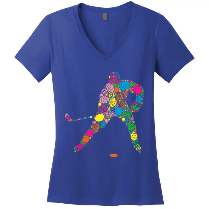 Colorful Egg Ice Hockey Gift Gift Easter Day Meaningful Gift Women's V-Neck T-Shirt