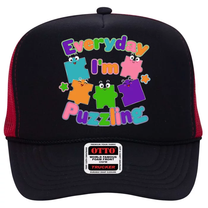 Cute Everyday I'm Puzzling Autism Awareness High Crown Mesh Trucker Hat