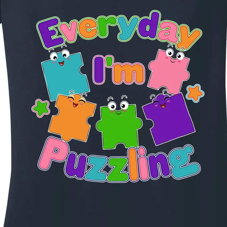 Cute Everyday I'm Puzzling Autism Awareness Women's V-Neck T-Shirt