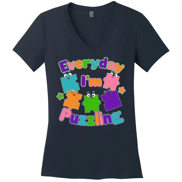 Cute Everyday I'm Puzzling Autism Awareness Women's V-Neck T-Shirt