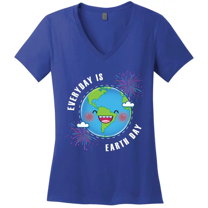 Cute Everyday Is Earth Day Climate Change Awareness Gift Women's V-Neck T-Shirt