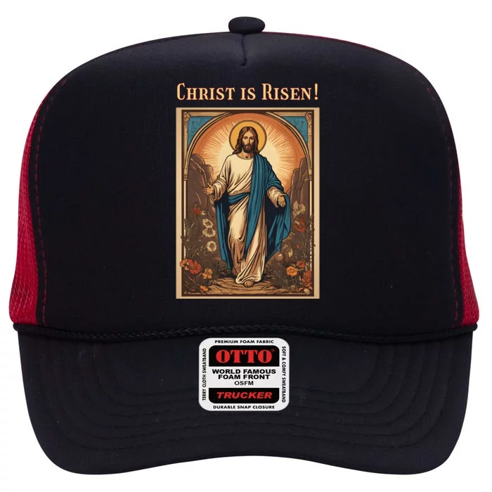 Christian Easter Jesus Christ Is Risen High Crown Mesh Trucker Hat