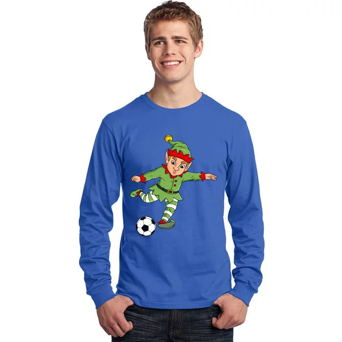 Christmas Elf Kicking Soccer Ball Funny Boys Girls Xmas Gift Tall Long Sleeve T-Shirt