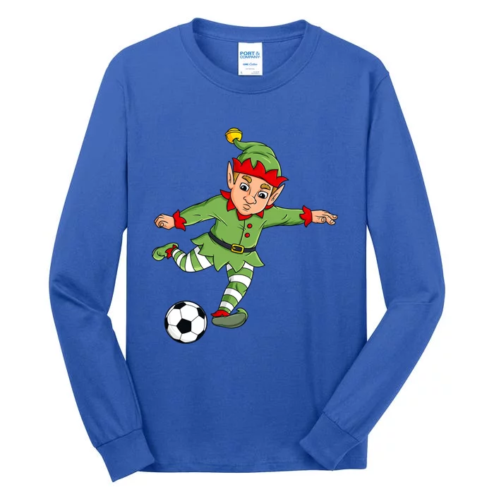 Christmas Elf Kicking Soccer Ball Funny Boys Girls Xmas Gift Tall Long Sleeve T-Shirt