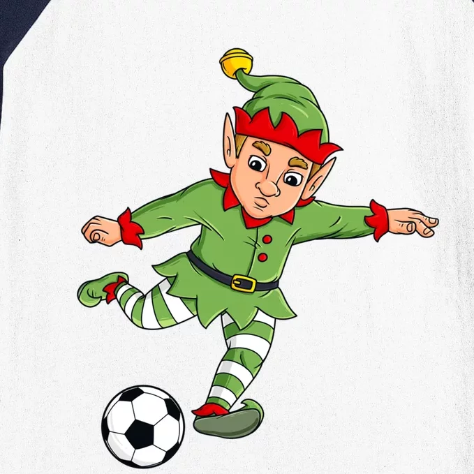 Christmas Elf Kicking Soccer Ball Funny Boys Girls Xmas Gift Baseball Sleeve Shirt