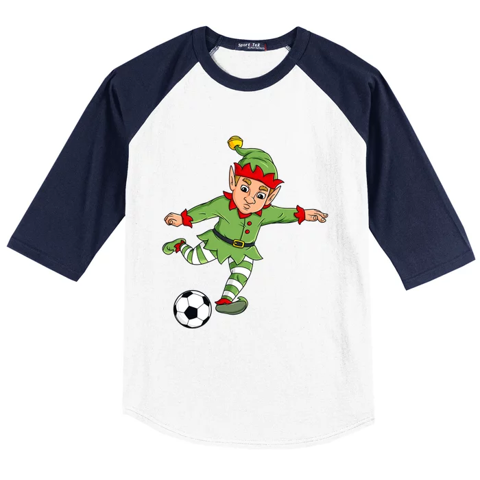 Christmas Elf Kicking Soccer Ball Funny Boys Girls Xmas Gift Baseball Sleeve Shirt