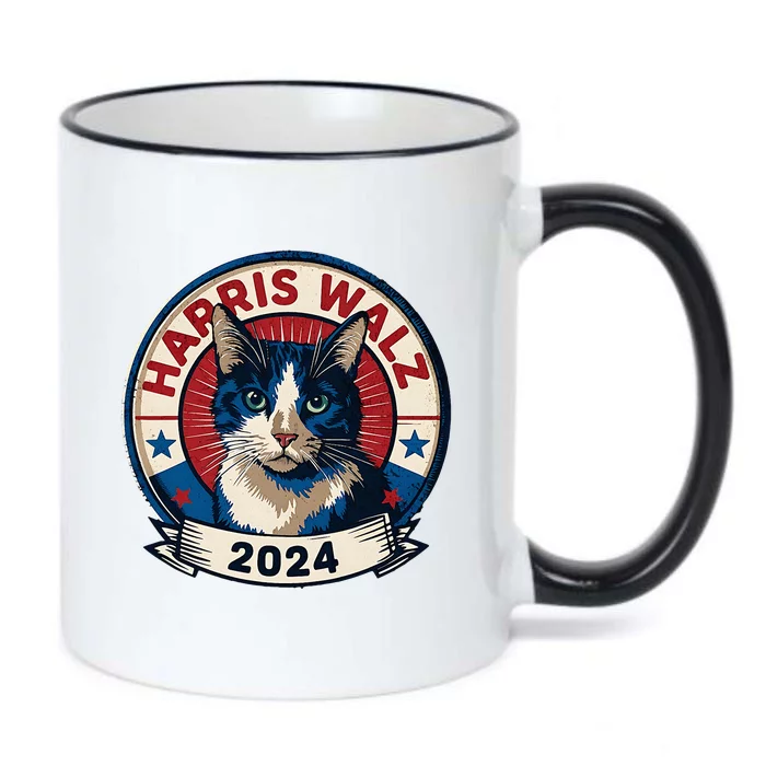 Cat Election Kamala Harris Tim Waltz Black Color Changing Mug