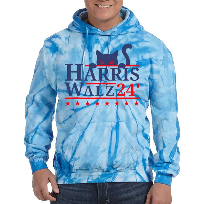 Cat Election Kamala Harris Tim Walz 2024 Tie Dye Hoodie