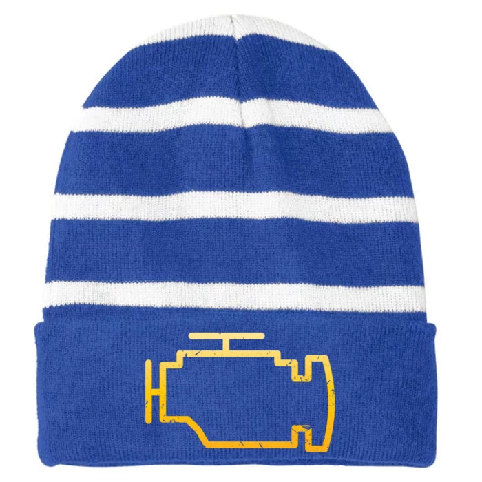 Check Engine Light Funny Mechanic Car Meaningful Gift Striped Beanie with Solid Band