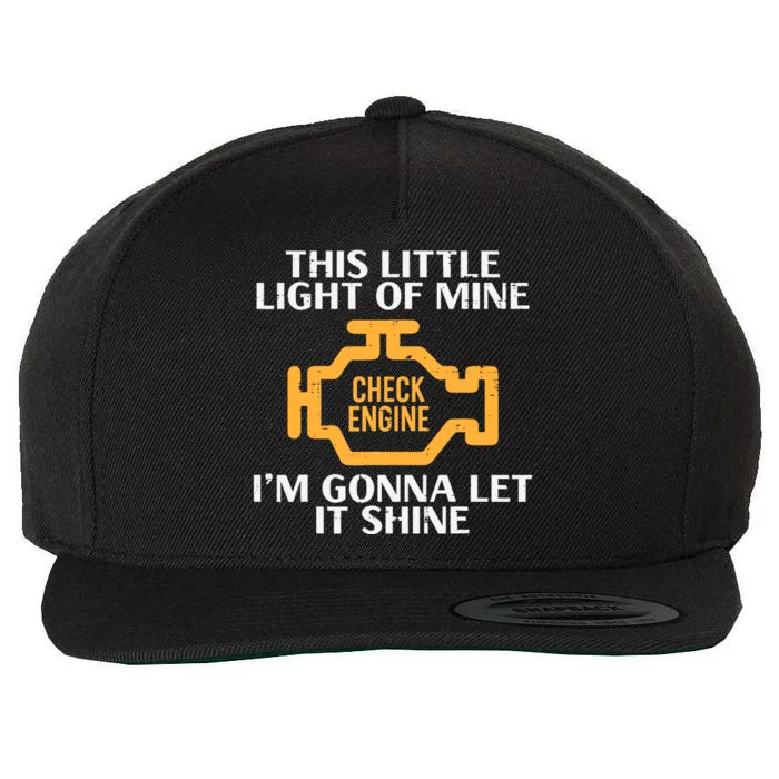 Check Engine Light Shine Funny Car Auto Mechanic Garage Wool Snapback Cap