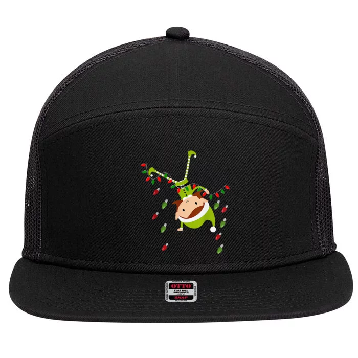 Christmas Elf Lights Holiday Season Winter Santa Clause Snow 7 Panel Mesh Trucker Snapback Hat